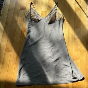 Calvin Klein Gray/Taupe Slip Dress with Lace Trim
